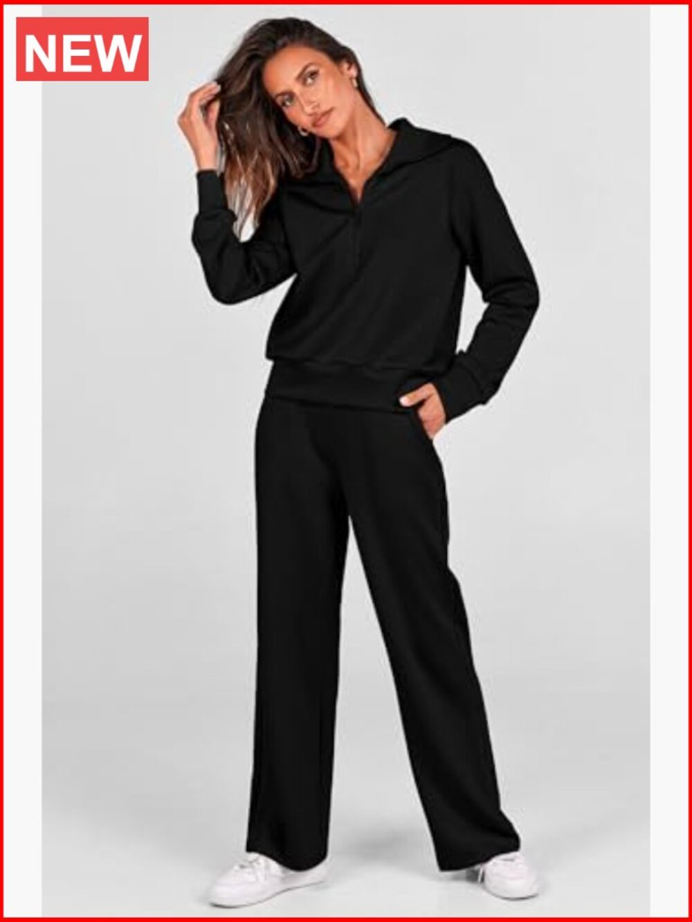 2 Piece Outfits Half Zip Sweatshirt Wide Leg Pants Tracksuit Set - Picture 4 of 7